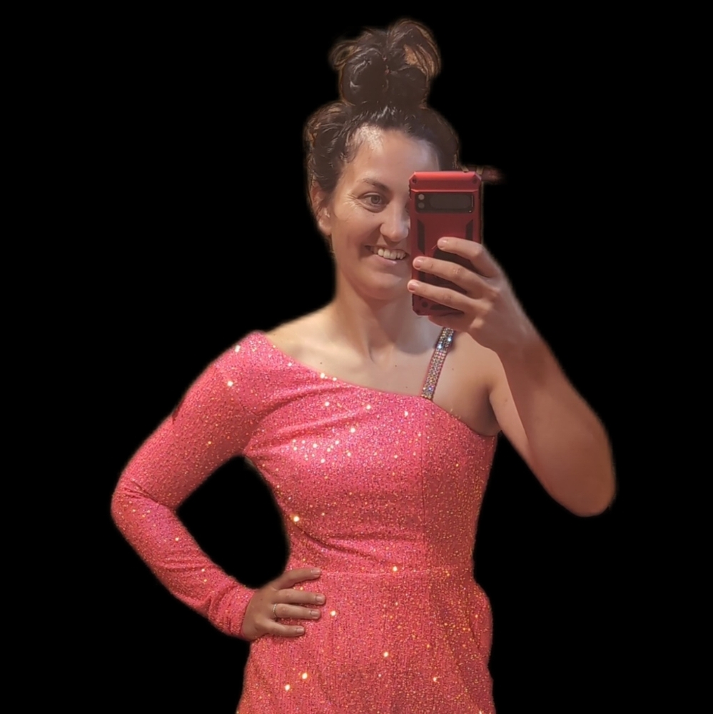 Elegant Pink Sparkly Off-Shoulder Jumpsuit